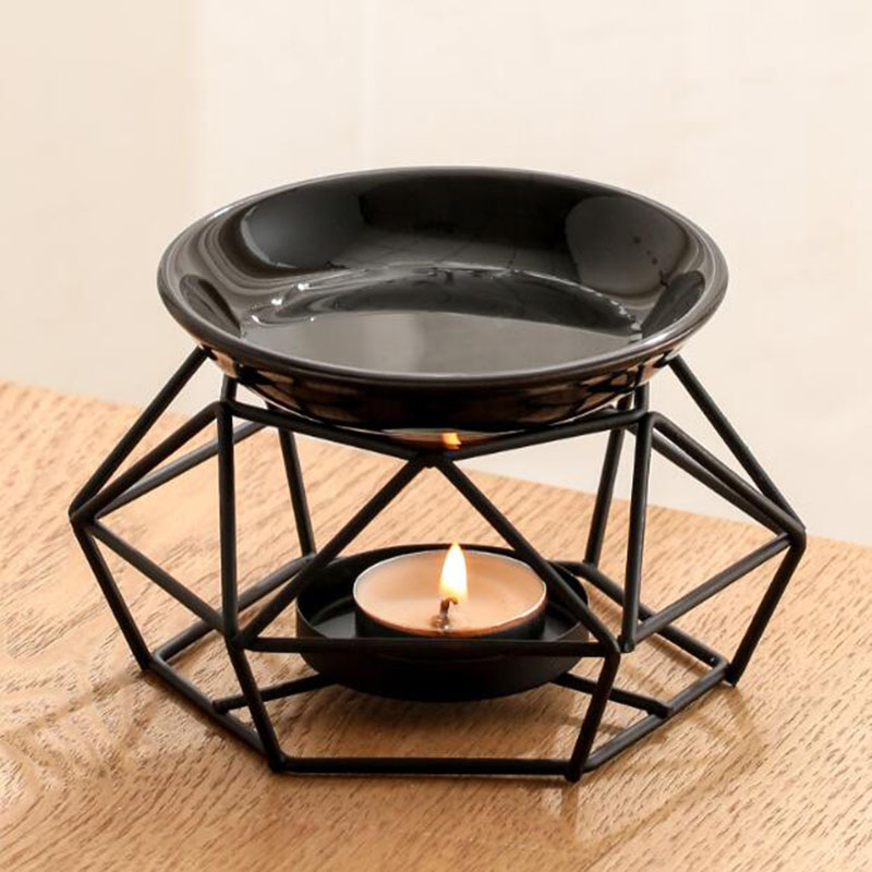 Home Fragrance Oil Burner - Keramische Kom Ijzeren Rek Zwarte Kleur